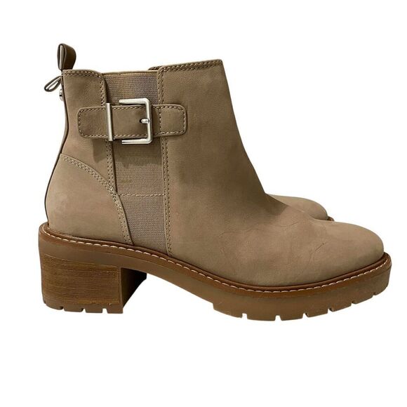 Alex Marie 9.5M Buckle Lug Heel Ankle Boots Booties Taupe Inside Zipper … - Picture 2 of 9